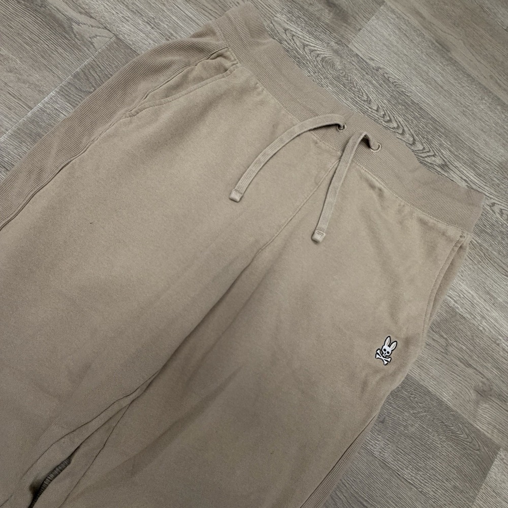 Psycho Bunny Jogger Sweatpants Mens Medium Beige Skull Bunny Logo